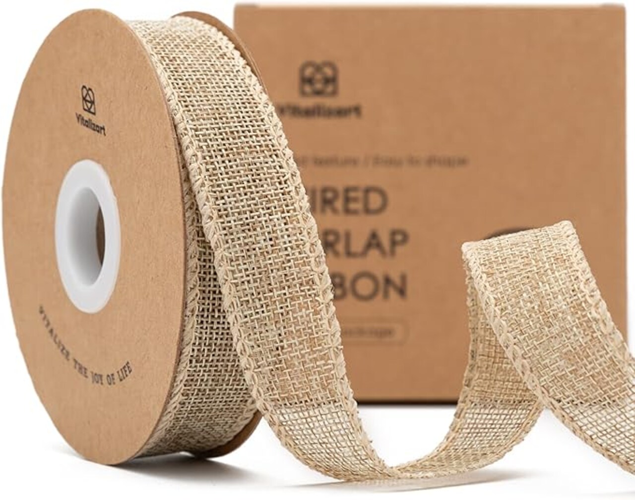 Burlap Ribbon Wired 1 inch x 10 yard faux burlap natural color ribbon for gift wrapping home decor wedding decor fall decor burlap bows flower bouquet Christmas tree